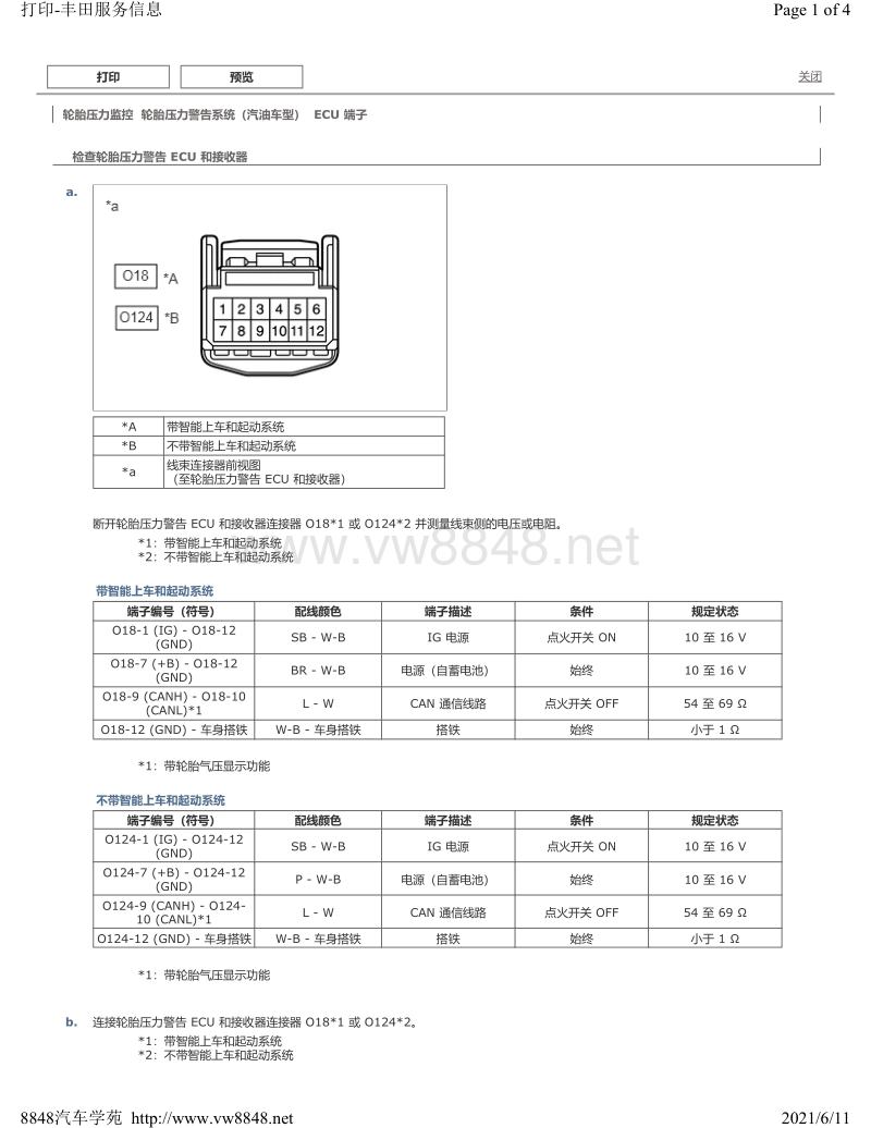 2019年丰田卡罗拉雷凌针脚图含混动轮胎压力警告系统汽油车型ecu端子