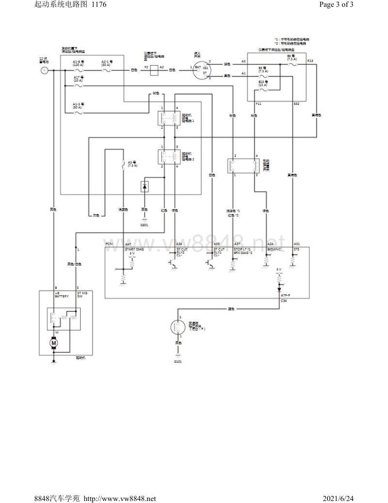 2015年广州本田奥德赛起动系统电路图