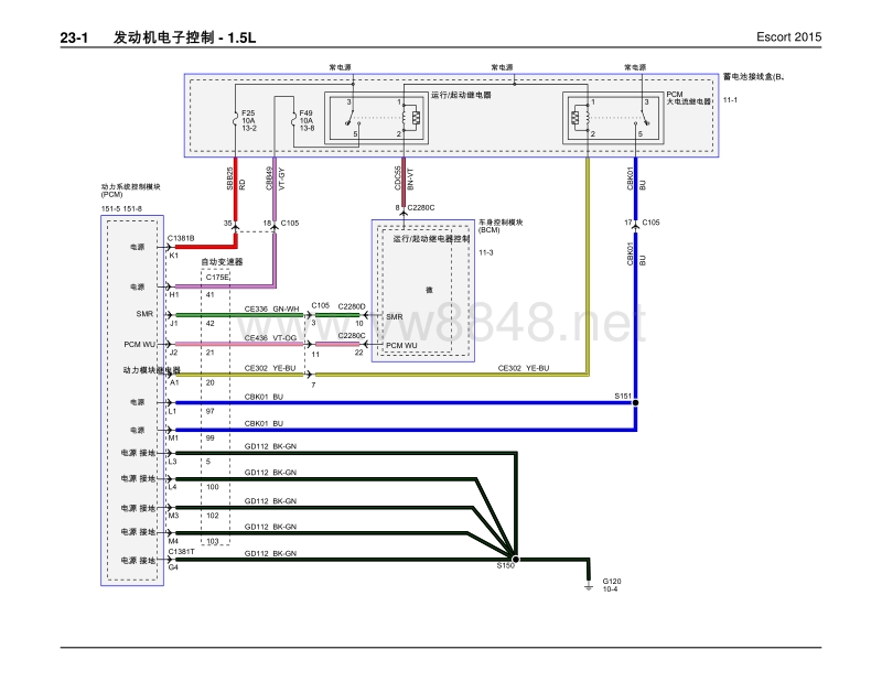 2017年长安福特福睿斯c490电路图 08-发动机电子控制