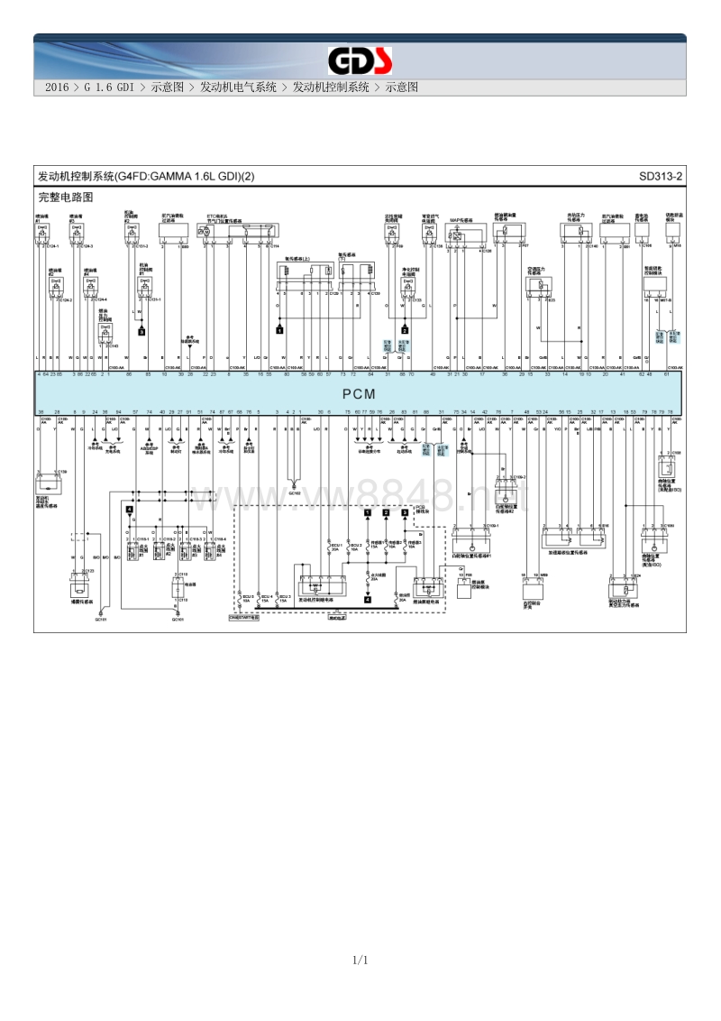 2016年北京现代领动电路图g1.6 gdi 发动机电气