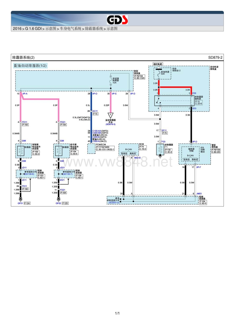 2016年北京现代领动电路图g1.6 gdi 车身电气