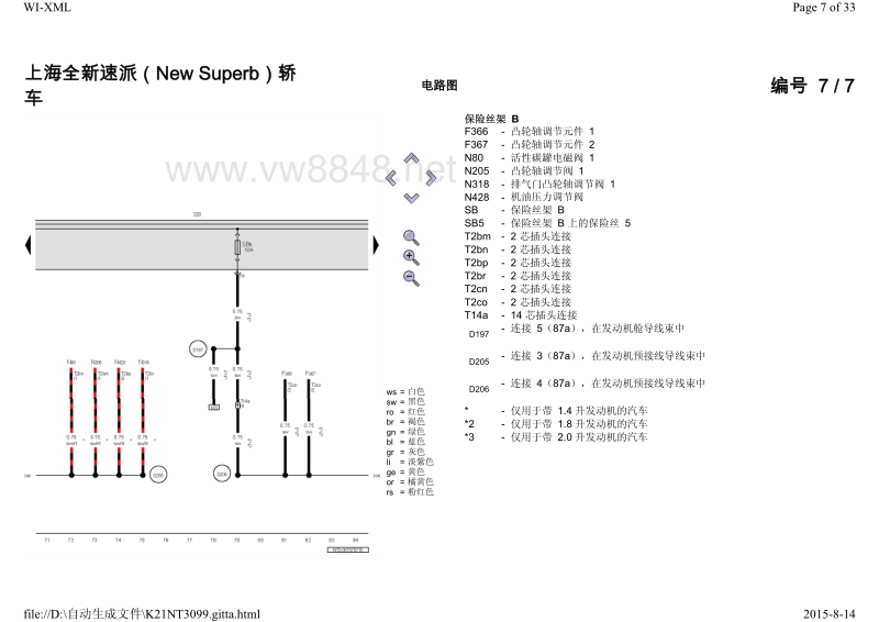2015年斯柯达速派电路图07 保险丝配置