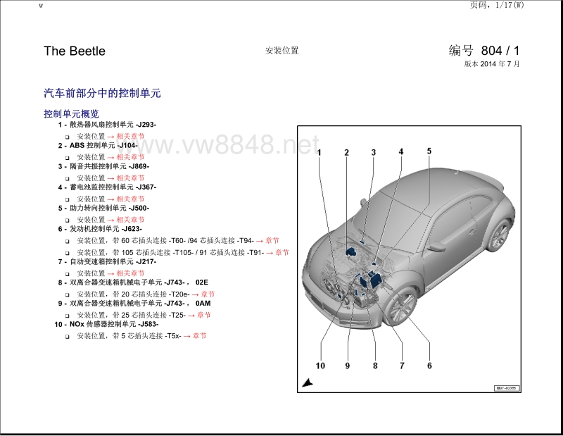 2016大众甲壳虫电路图 04-安装位置 前部控制单元