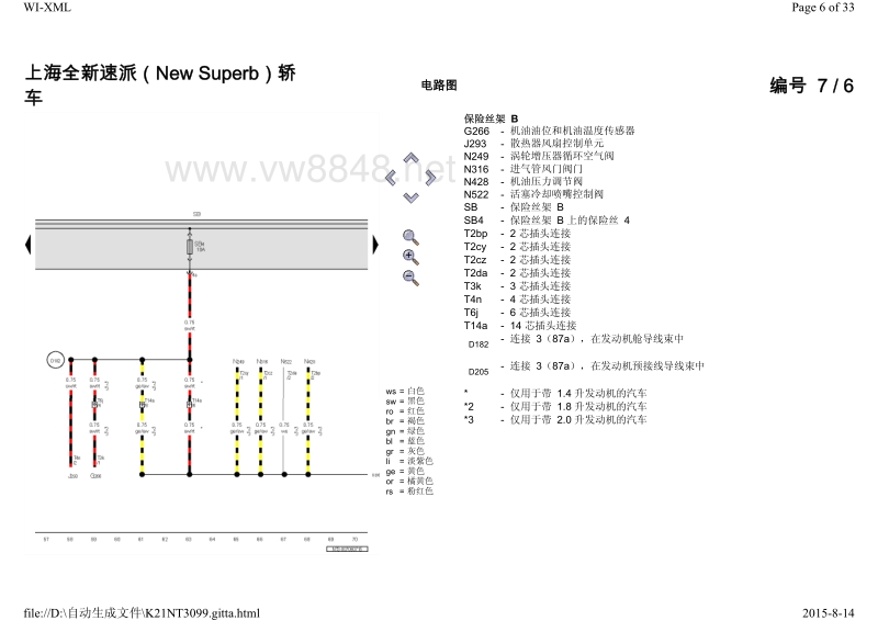 2015年大众斯柯达速派电路图 07 保险丝配置