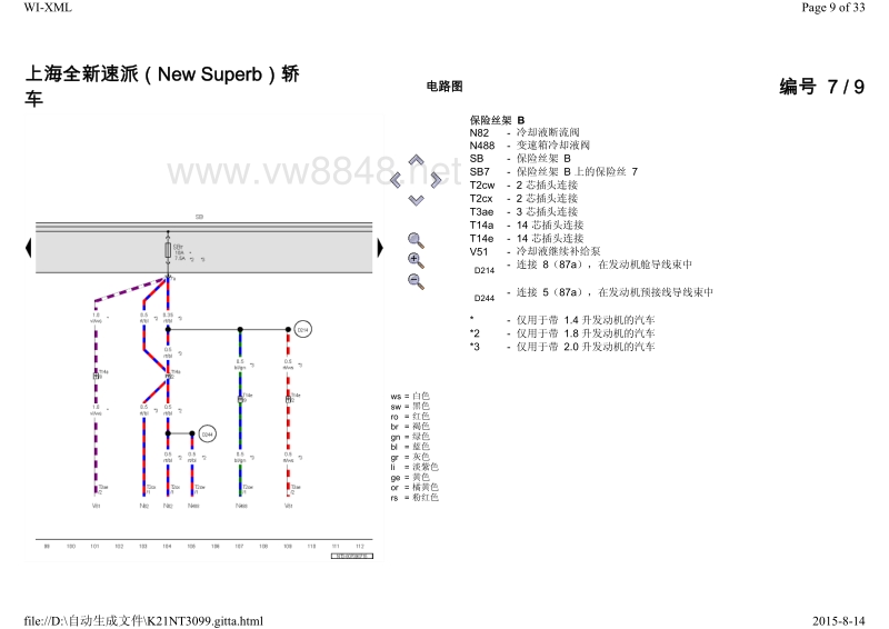 2015年大众斯柯达速派电路图 07 保险丝配置