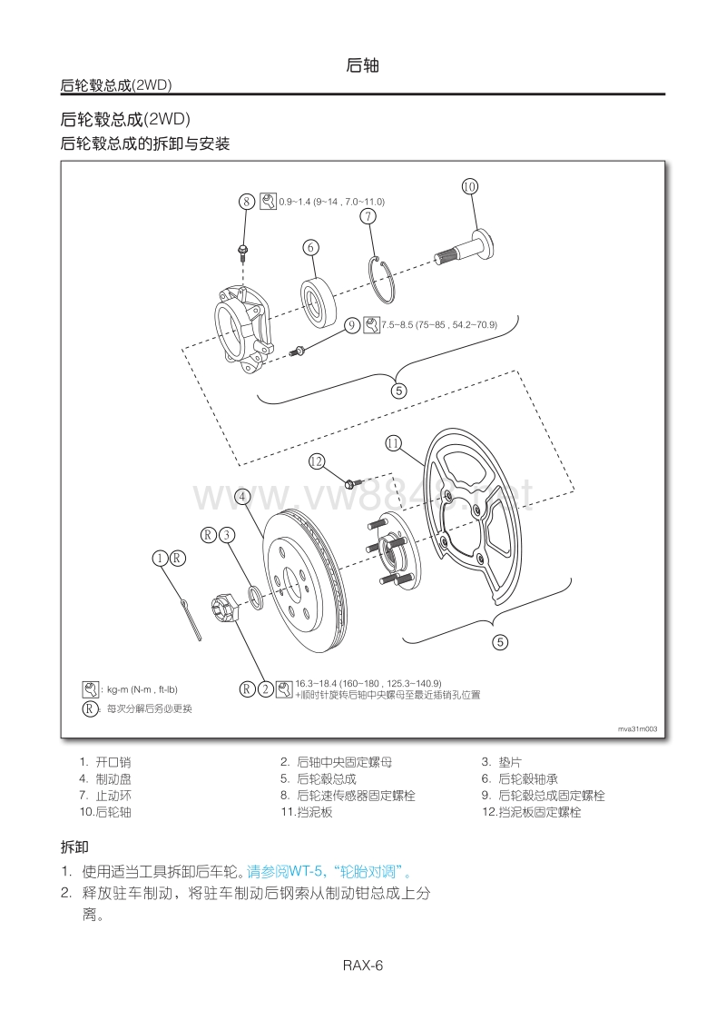 2011年纳智捷大7 suv原厂维修手册 rax后轴