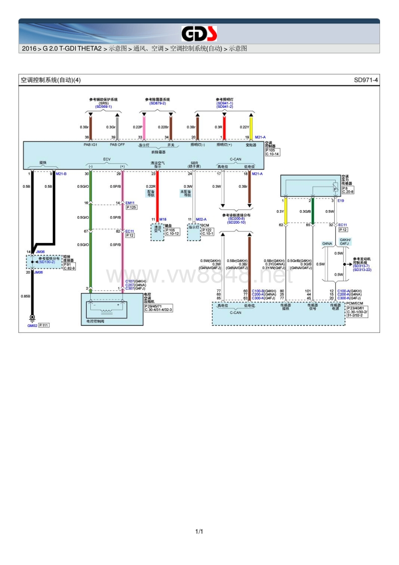 2016年起亚k5 g2.0t-gdi电路图空调控制系统(自动)
