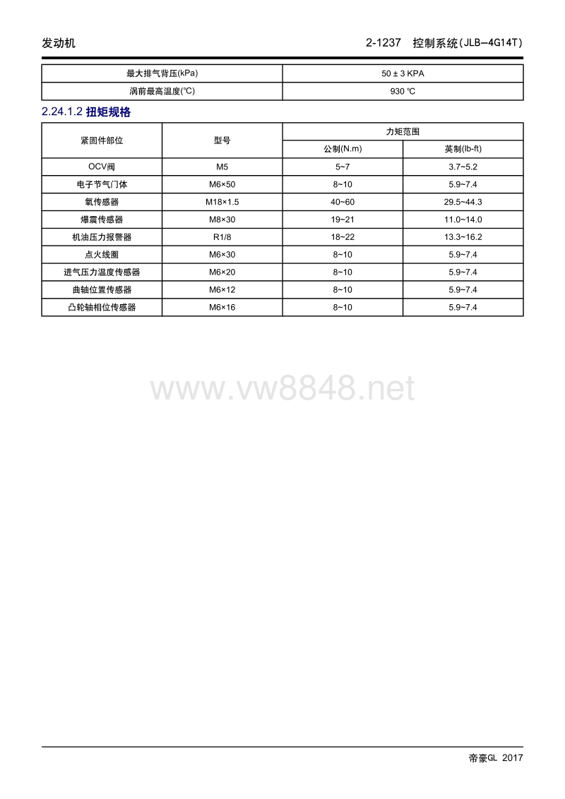 2018年吉利帝豪gl维修手册 发动机控制系统(jlb-4g14t)