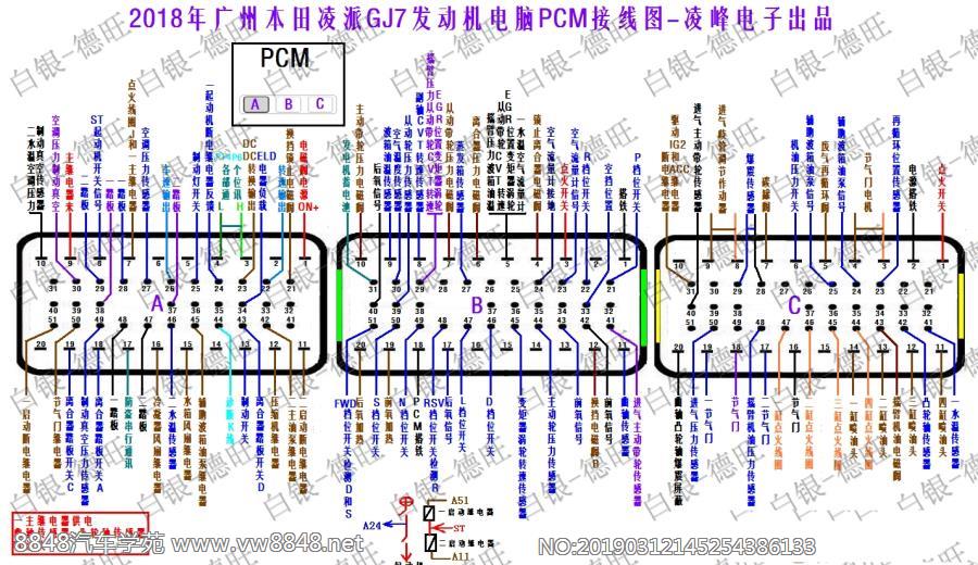 2018年广州本田凌派gj7发动机电脑pcm接线图