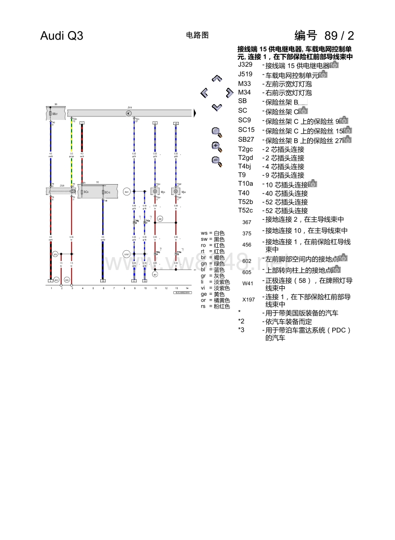 2018年奥迪q3电路图 带自动大灯照明距离调节功能的气体放电大灯(8ih)