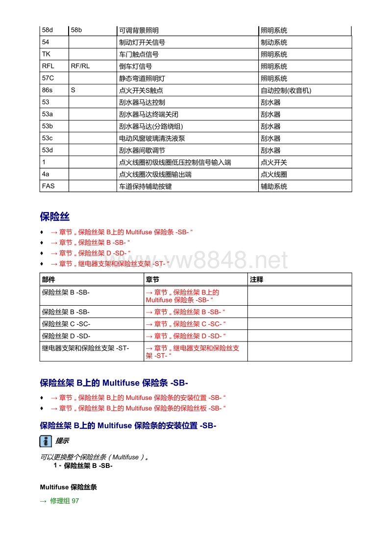 2019年大众探歌电路图 安装位置保险丝