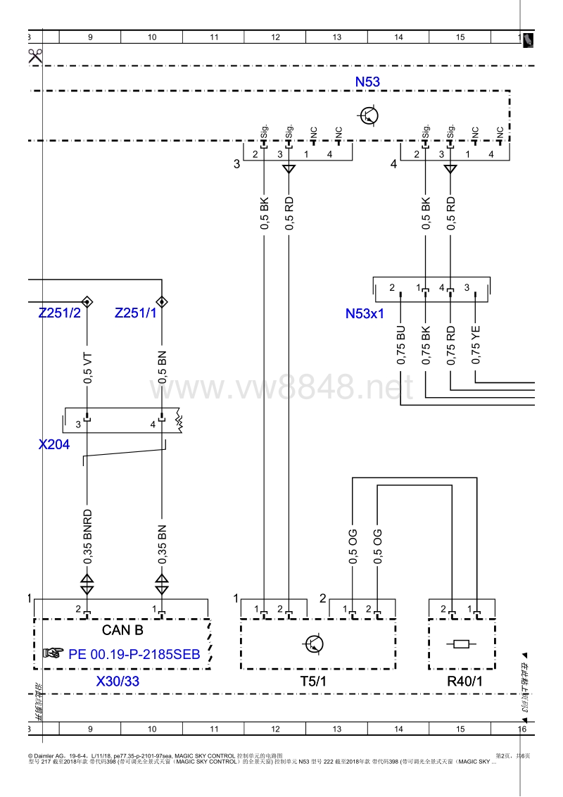 2018年奔驰s350电路图(222 magic sky control 控制单元1