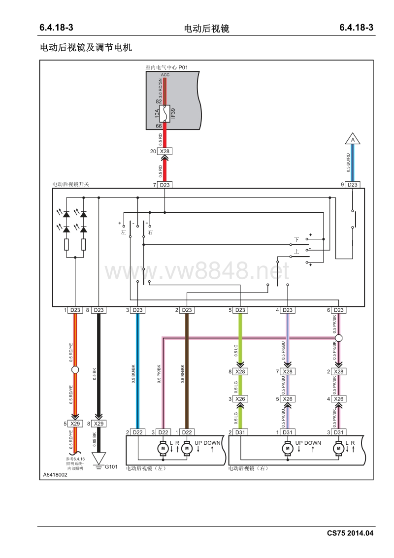 2014长安cs75全车电路图册6.4.18电动后视镜
