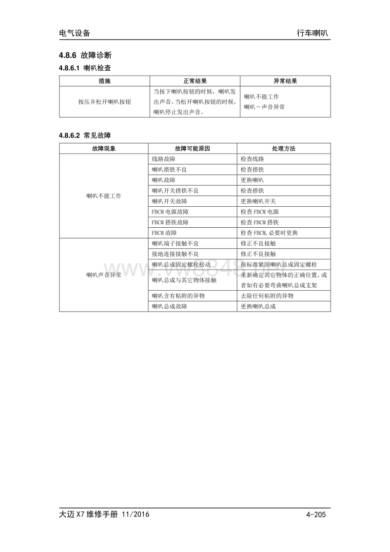 大迈x7维修手册(七座车型)4.08 行车喇叭