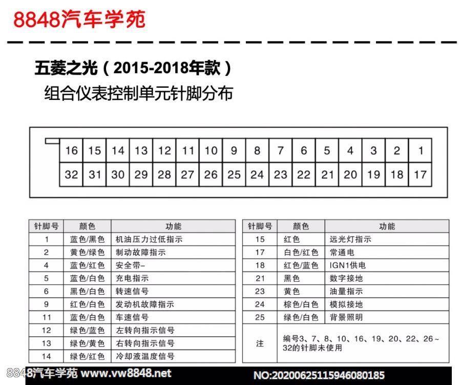 2015-2018年五菱之光组合仪表控制单元