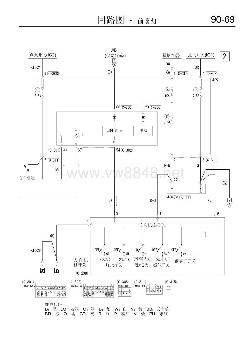 2011-2014款东南三菱君阁原厂电路图前后雾灯